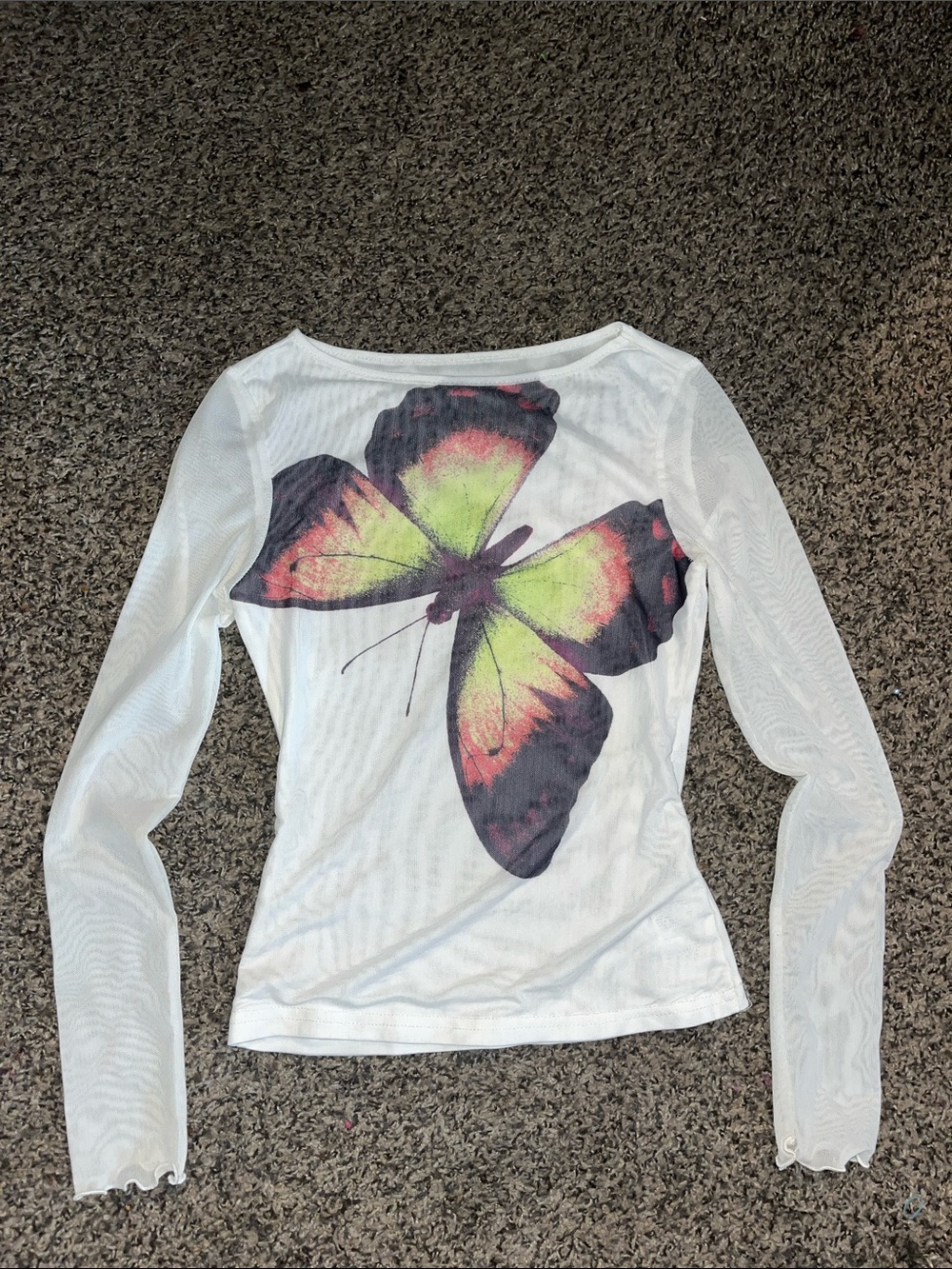 Missguided White Long-Sleeve Top with Large Butterfly Print